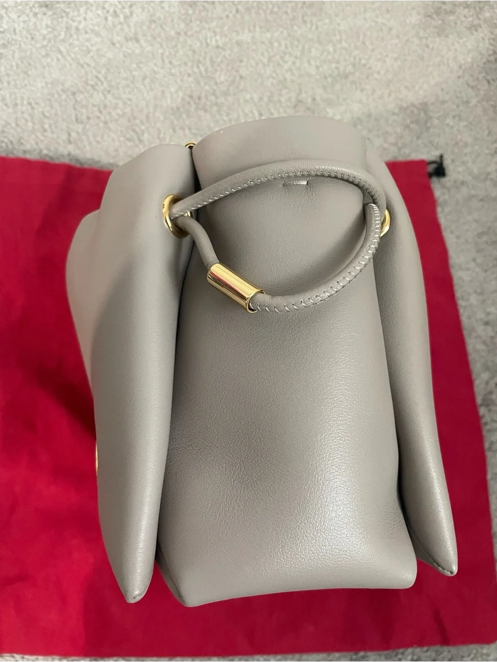 Carolina Herrera Leather Drawstring Crossbody Bucket Bag with Gold Hardware